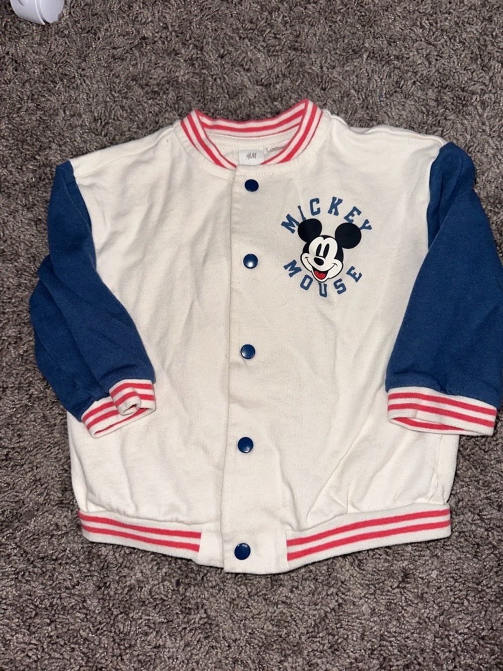 H&M White & Blue Mickey Mouse Snap-Front Jacket